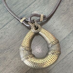 Textured Gold-Tone Teardrop Pendant Necklace